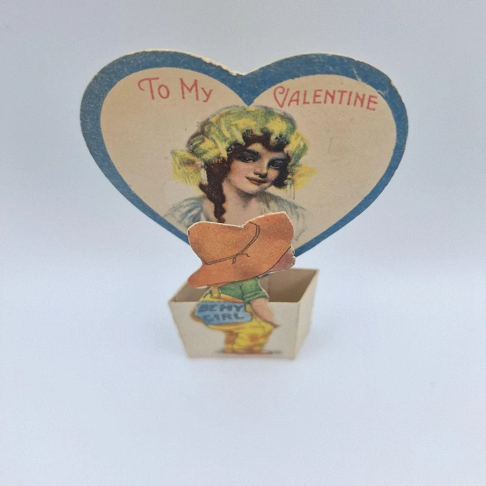 Vintage Pop Up Valentine Card Boy Girl Cowboy Design 4 Inch Paper Ephemera Scrap